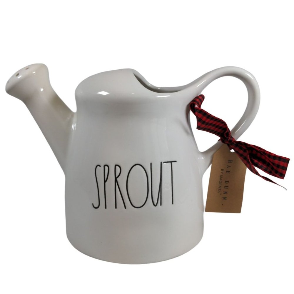 Rae Dunn Magenta Ceramic Watering Can "Sprout" Artisan Collection Ribbon & TAG